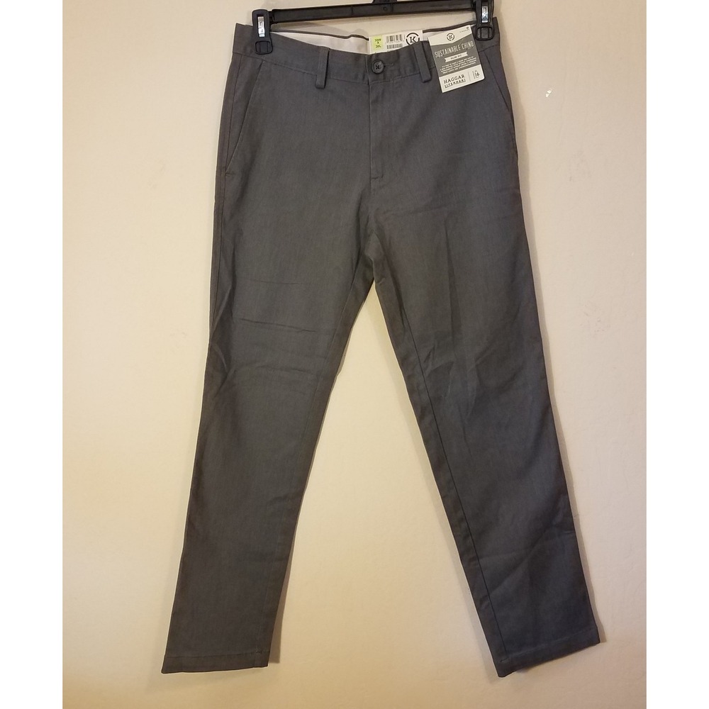 Haggar Life Khaki Sustainable Chino Pants Men 30 x 30 Slim Fit Straight Gray NEW